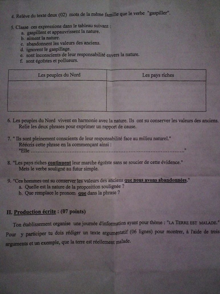موضوع اللغة الفرنسية شهادة التعليم المتوسط 2012 1029755