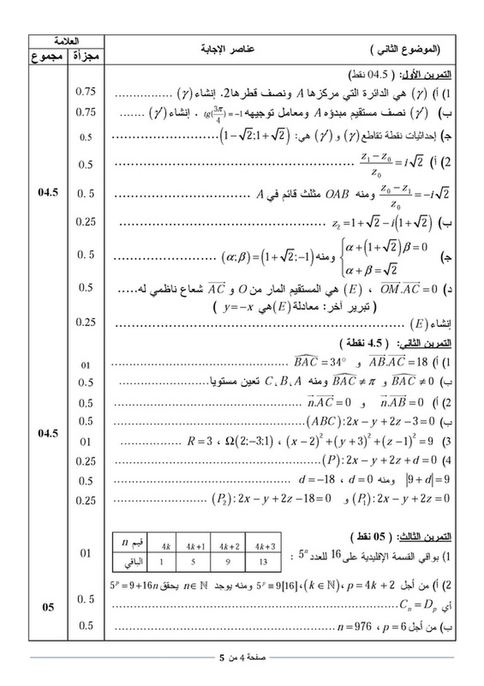امتحان بكالوريا في الرياضيات مع التصحيح ـ شعبة تقني رياضي (دورة2014) 2326413