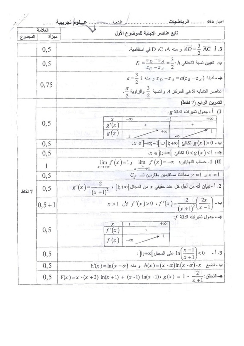 الإجابة الرسمية لموضوع الرياضيات لشعبة علوم تجريبية بكالوريا 2011 2427101
