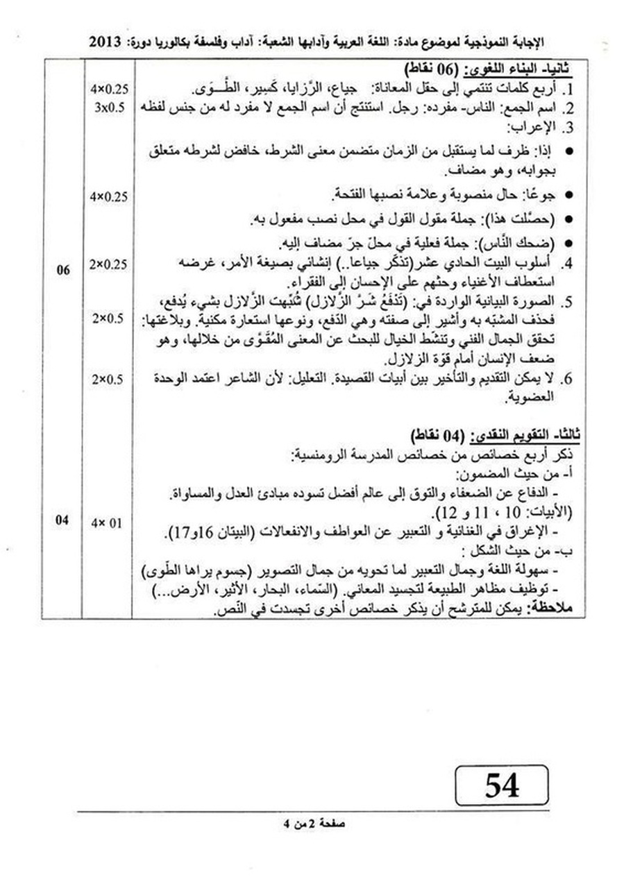  تصحيح موضوع اللغة العربية لشعبة آداب و فلسفة بكالوريا 2013 ( تابع ) 3045032