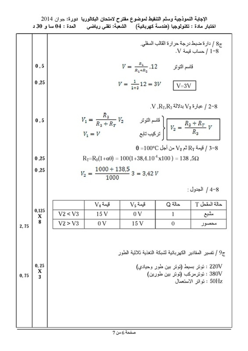 امتحان بكالوريا في الهندسة الكهربائية مع التصحيح ـ شعبة تقني رياضي (دورة2014) 3627727