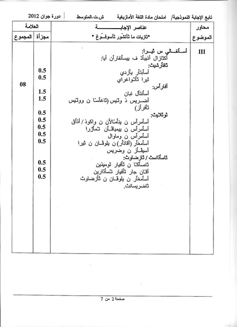 التصحيح النموذجي لموضوع الأمازيغية في شهادة التعليم المتوسط 2012 3923999