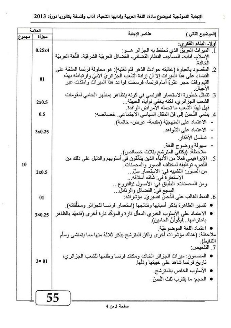 تصحيح امتحان اللغة العربية النموذجي لشعبة آداب و فلسفة  بكالوريا 2013  4736654