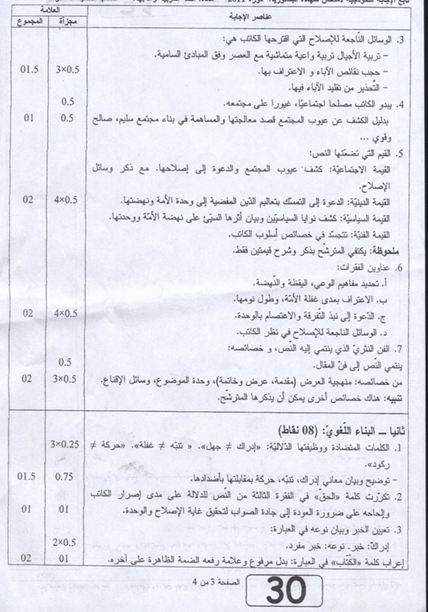 الإجابة الرسمية لموضوع اللغة العربية للشعب العلمية بكالوريا 2011 6377203