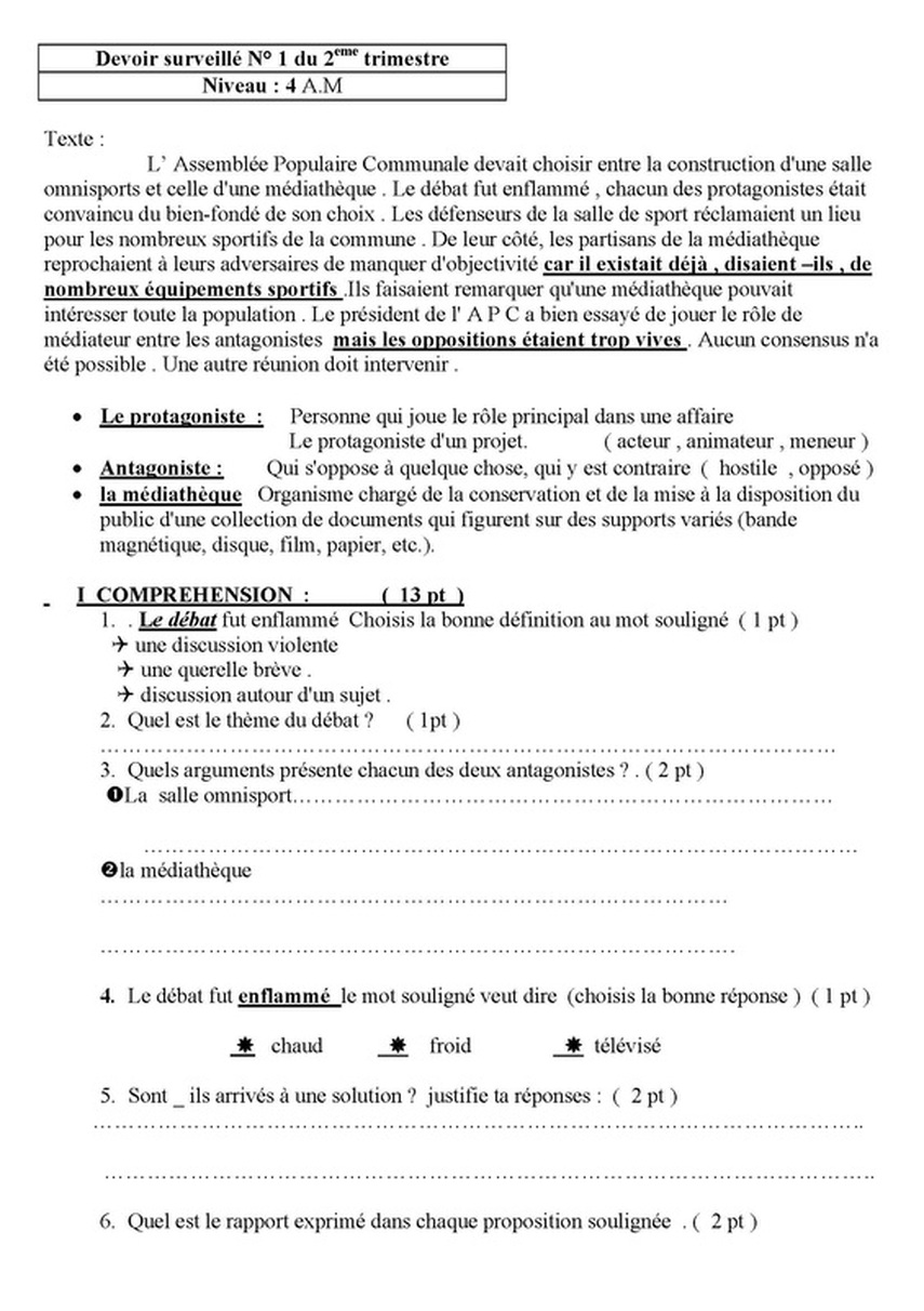 نموذج لاختبار الثلاثي الثاني في اللغة الفرنسية 4 متوسط exemple 4 6790377