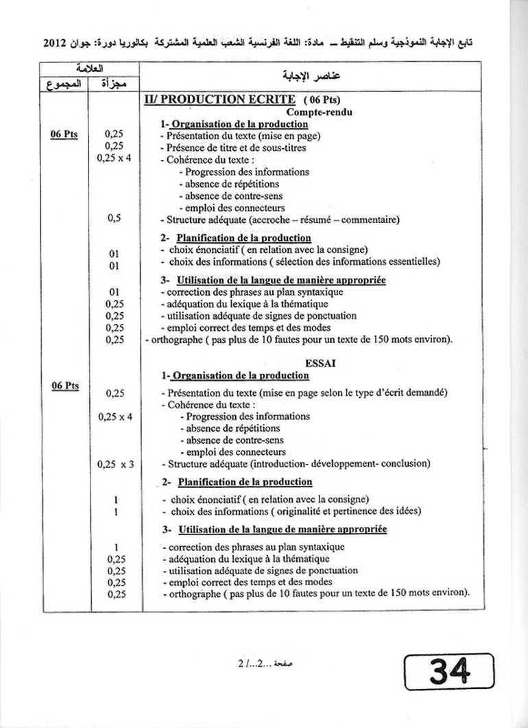 بكالوريا 2012 شعبة تسيير و اقتصاد : لغة فرنسية  7080592