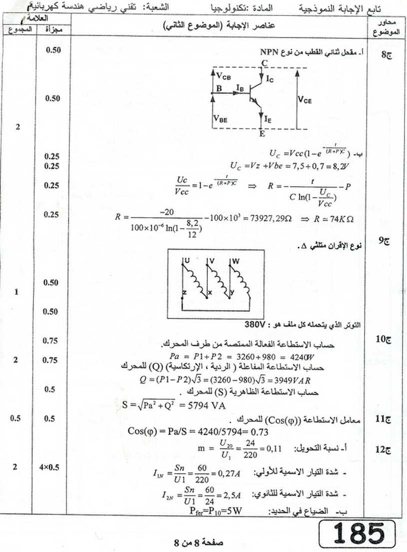 التصحيح النموذجي لموضوع الهندسة الكهربائية بكالوريا 2012 8097616